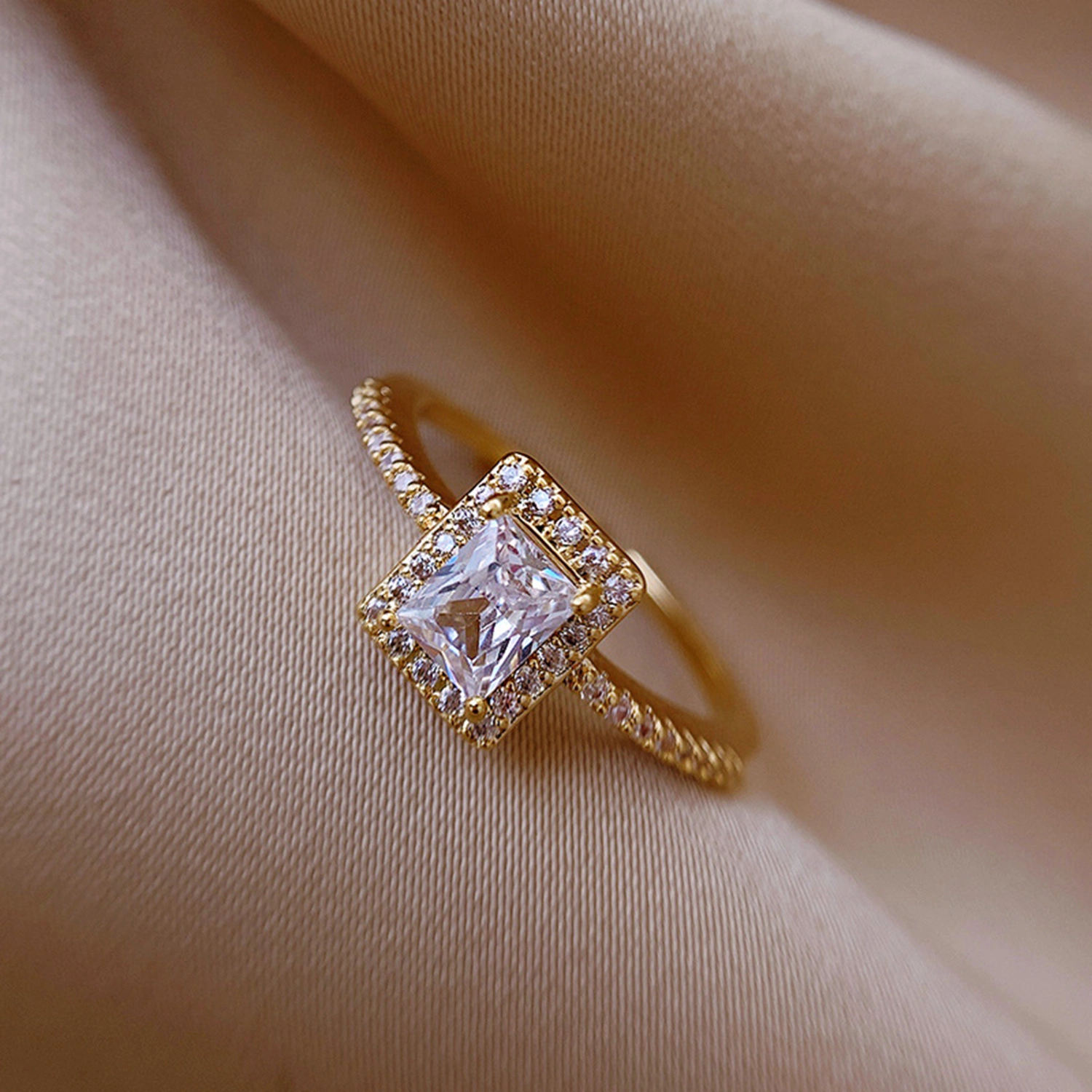 Ring Square Exquisite Rhinestone Woman Exquisite Opening Rings for Wedding Party