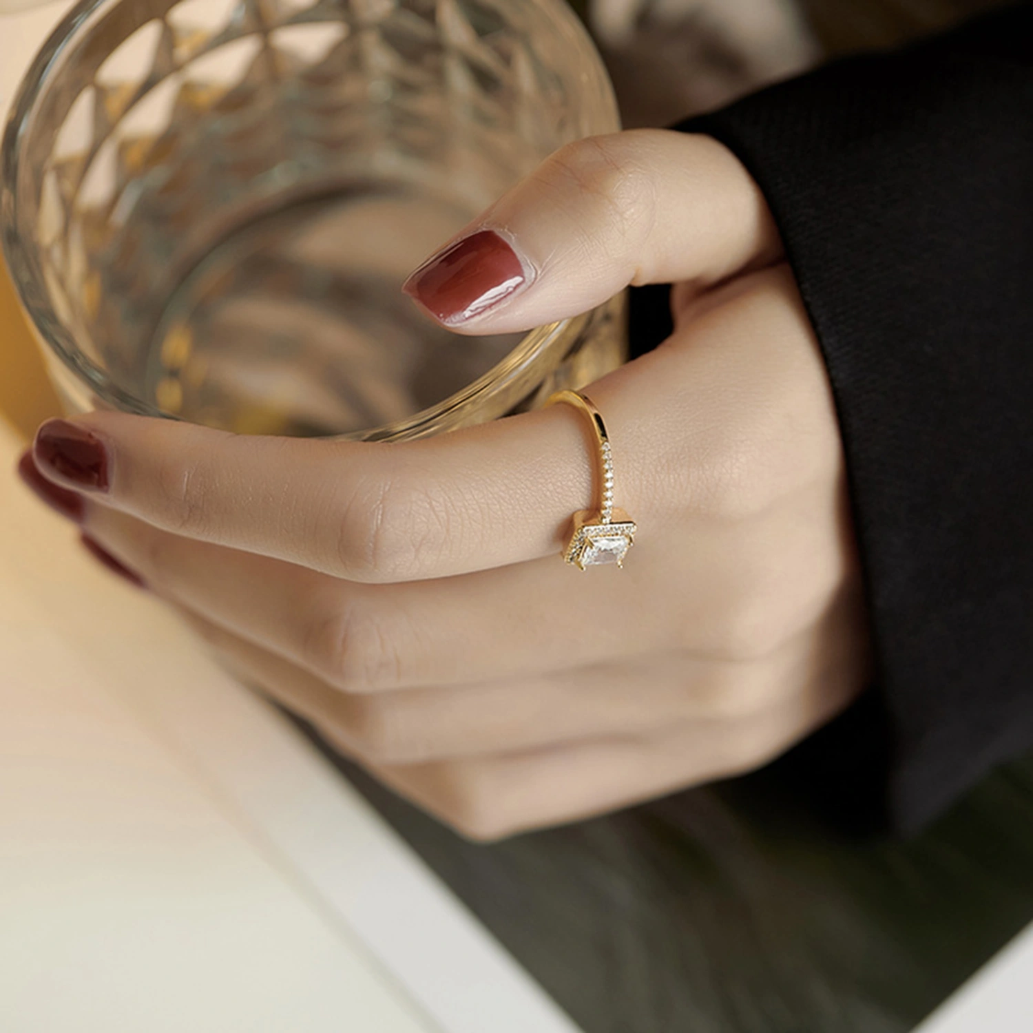 Ring Square Exquisite Rhinestone Woman Exquisite Opening Rings for Wedding Party