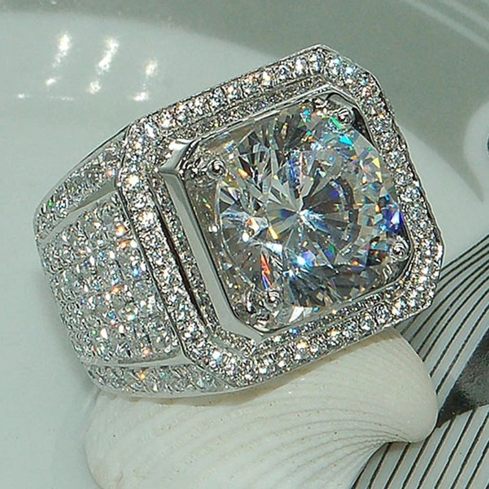 Men Fashion Full Rhinestones Wide Band Ring Wedding Party Engagement Jewelry