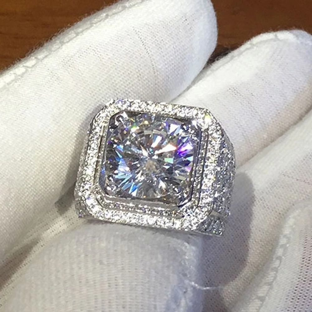 Men Fashion Full Rhinestones Wide Band Ring Wedding Party Engagement Jewelry