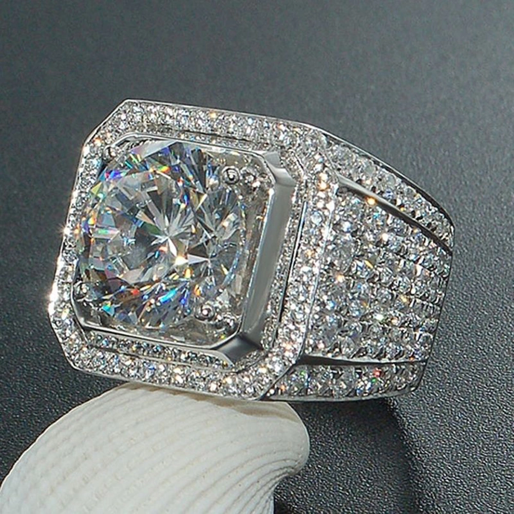 Men Fashion Full Rhinestones Wide Band Ring Wedding Party Engagement Jewelry