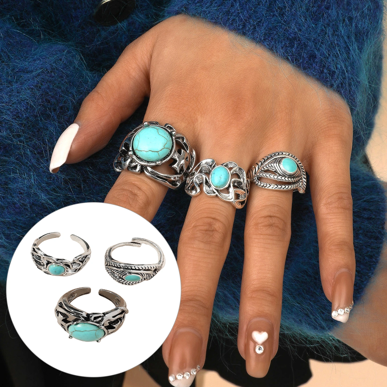 3Pcs Women Finger Ring Adjustable Wear-resistant Accessories Eye-catching Open Ring for Evening Party