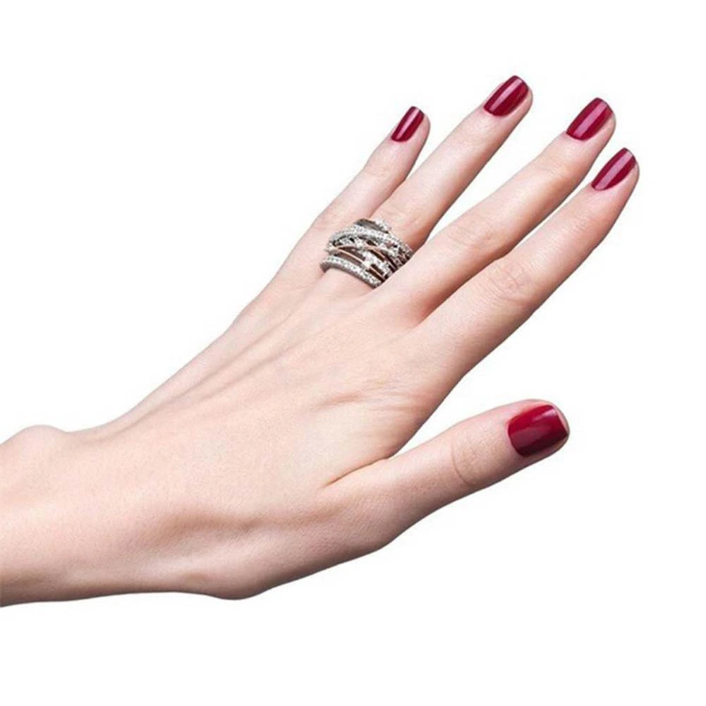 Women Rhinestone Inlaid Crossover Wide Band Finger Ring Wedding Jewelry Gift