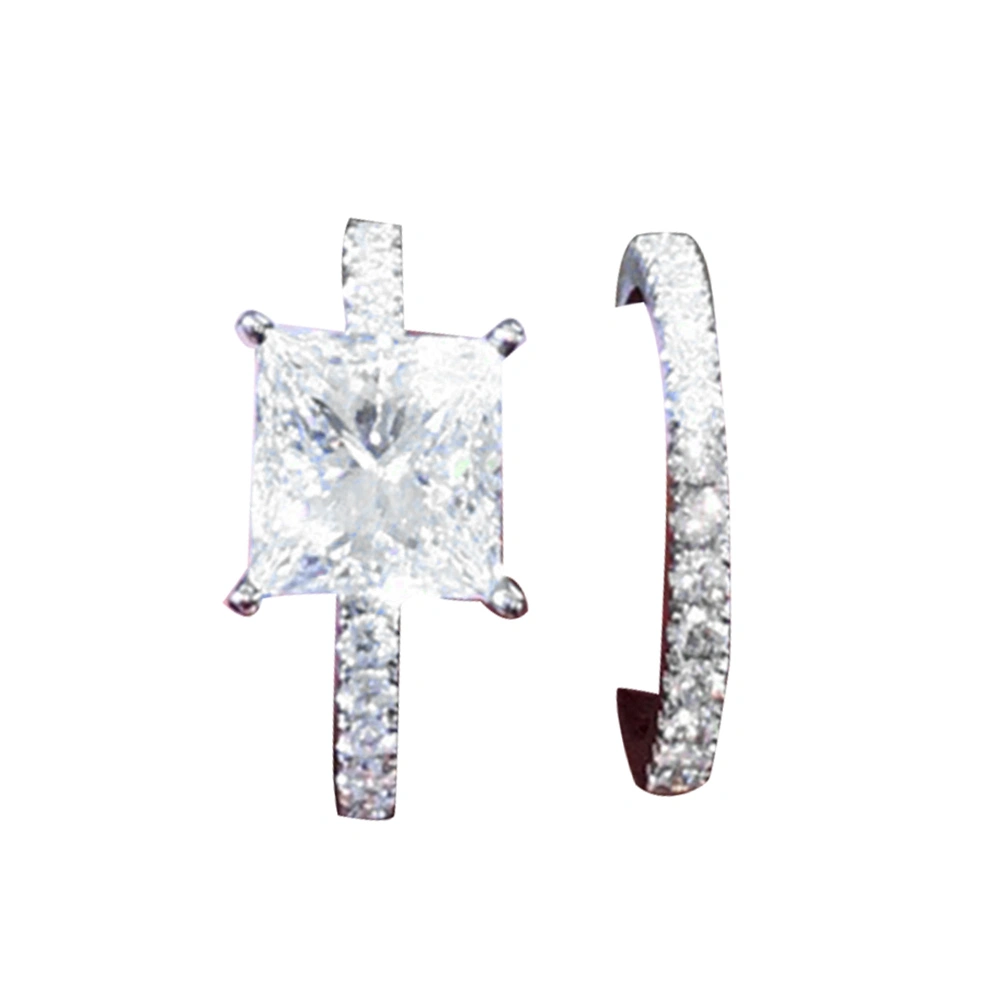 2Pcs/Set Square Rhinestone Stacking Ring Wedding Engagement Women Finger Jewelry