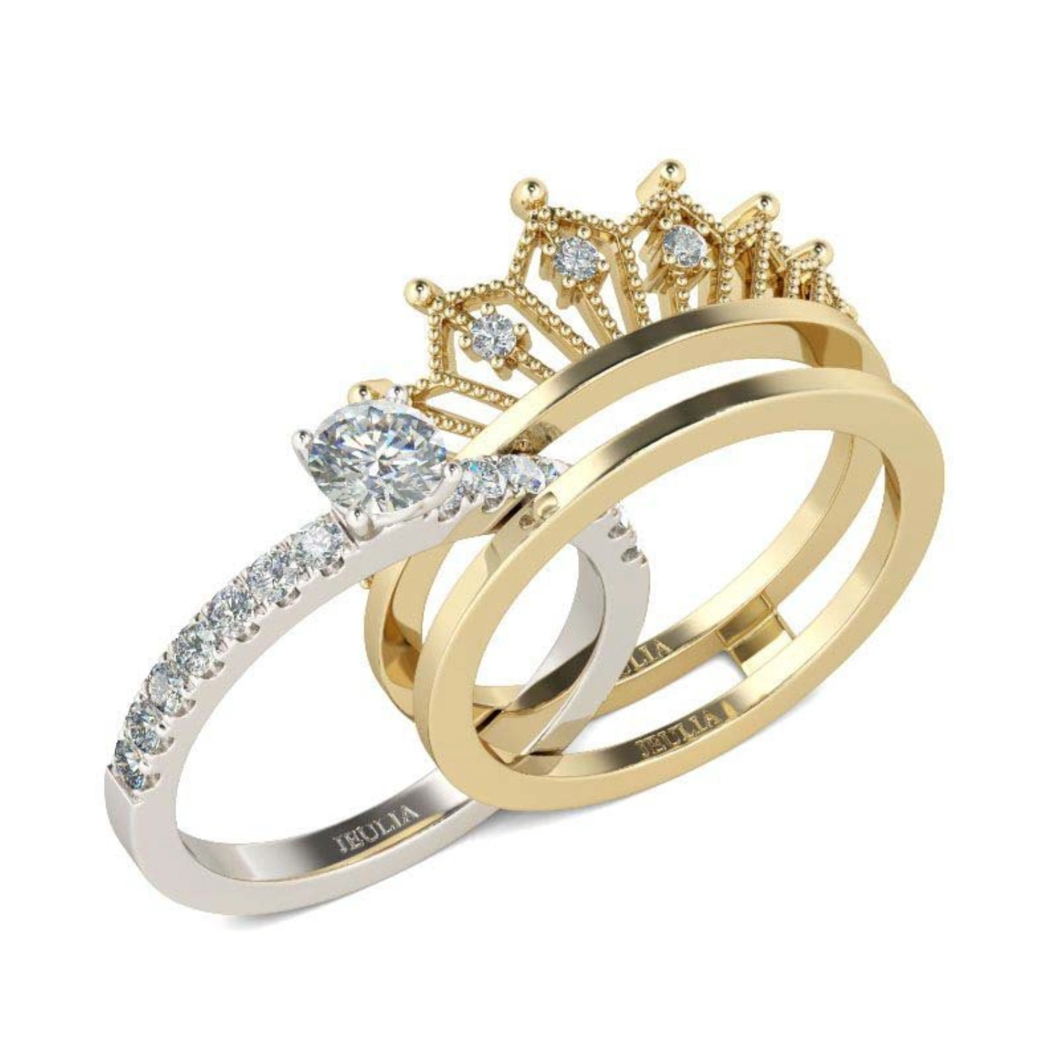 Detachable Women Fashion Crown Rhinestone Finger Ring Wedding Bride Jewelry Gift