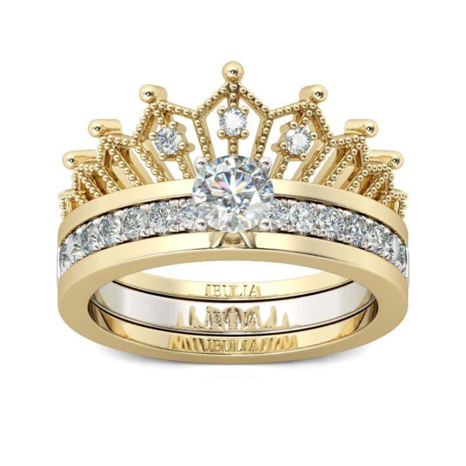 Detachable Women Fashion Crown Rhinestone Finger Ring Wedding Bride Jewelry Gift