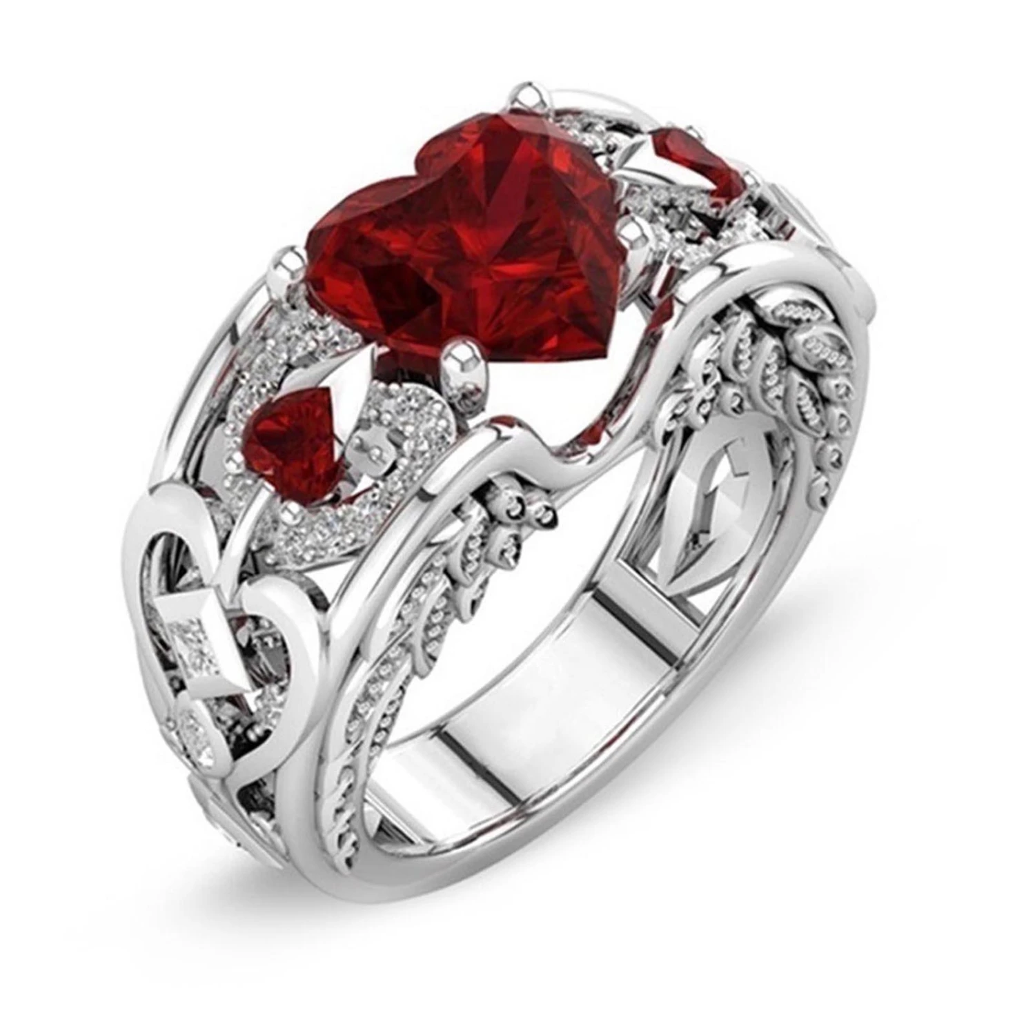 Women Ring Hollow Out Heart Jewelry Electroplating Fashion Appearance Finger Ring for Wedding
