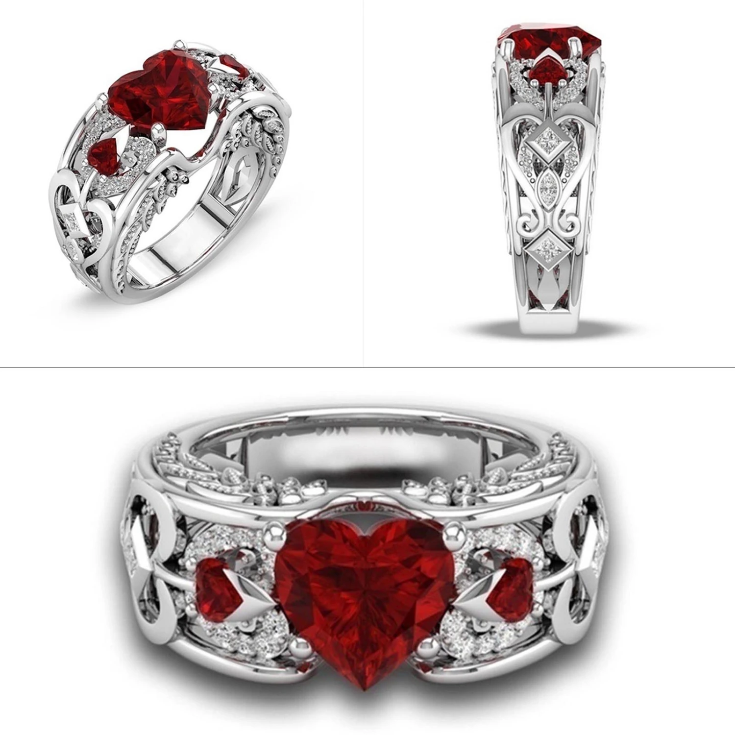 Women Ring Hollow Out Heart Jewelry Electroplating Fashion Appearance Finger Ring for Wedding