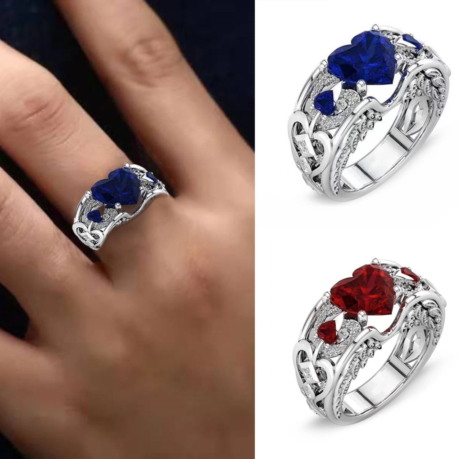 Women Ring Hollow Out Heart Jewelry Electroplating Fashion Appearance Finger Ring for Wedding