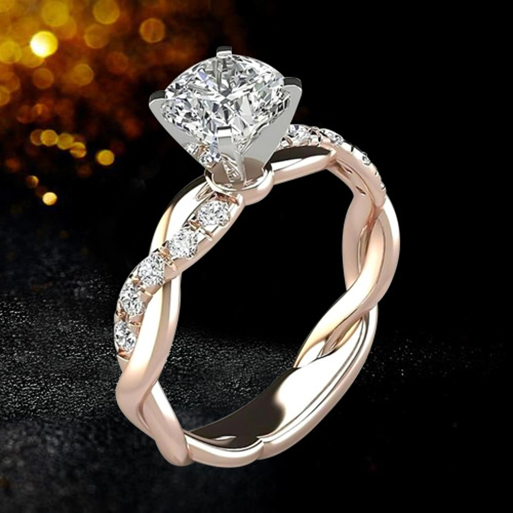 Women Cubic Zirconia Inlaid Twist Finger Ring Wedding Engagement Jewelry Gift