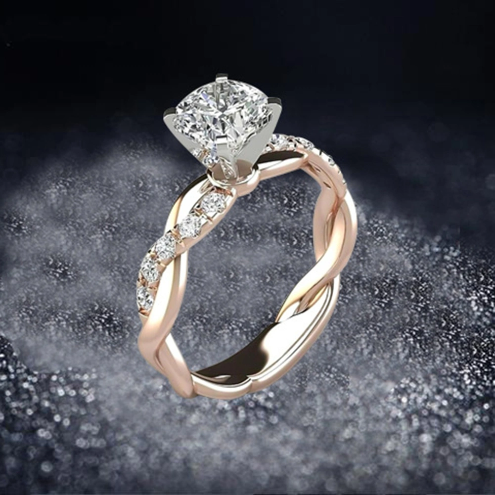 Women Cubic Zirconia Inlaid Twist Finger Ring Wedding Engagement Jewelry Gift