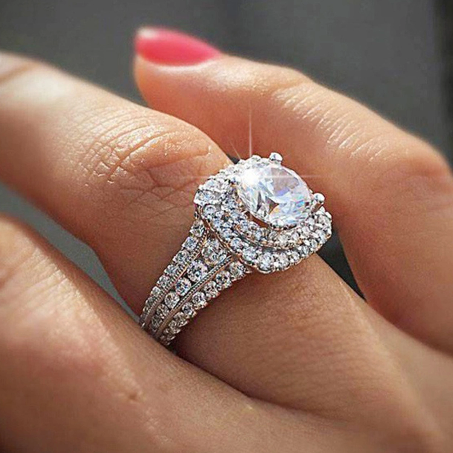 Women Ring Rhinestone Inlaid Non-Fading Lightweight Double Layers Wedding Circlet for Birthday