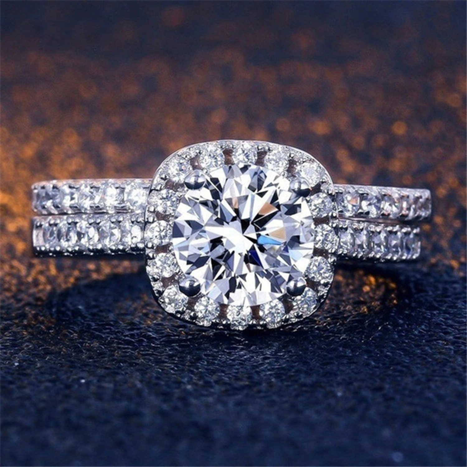 1 Pair Couple Rings Geometric Square Rhinestones Jewelry Exquisite Bright Luster Rings for Wedding