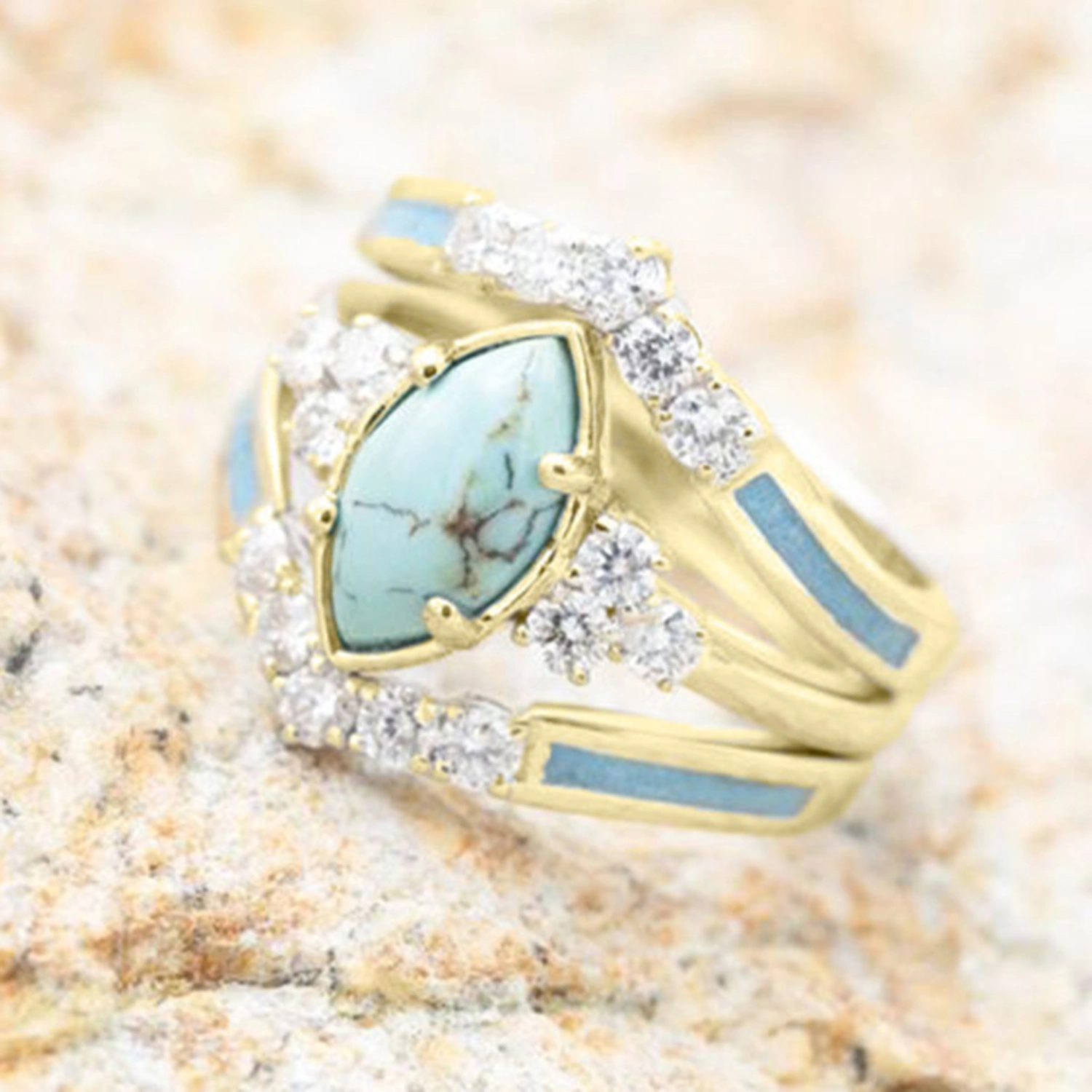 3Pcs/Set Women Rings Set Faux Turquoise Stone Exquisite Eye-catching Women Circlet Set for Gift