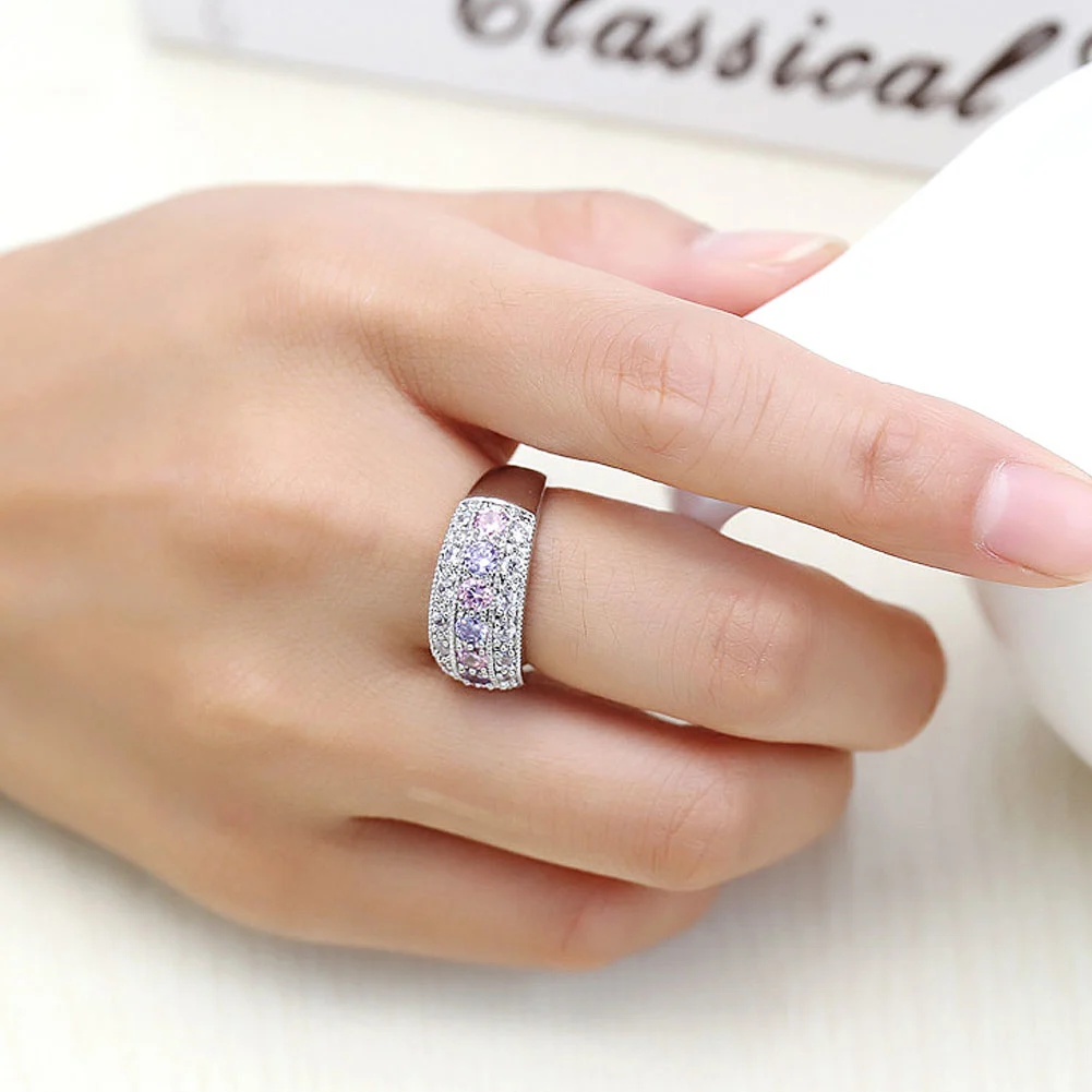 Wedding Engagement Bridal Jewelry Colorful Cubic Zirconia Inlaid Finger Ring