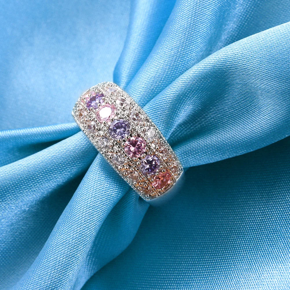 Wedding Engagement Bridal Jewelry Colorful Cubic Zirconia Inlaid Finger Ring