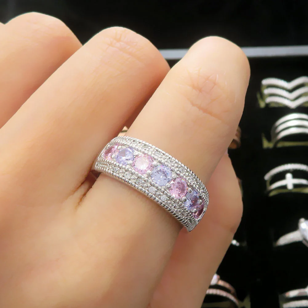 Wedding Engagement Bridal Jewelry Colorful Cubic Zirconia Inlaid Finger Ring