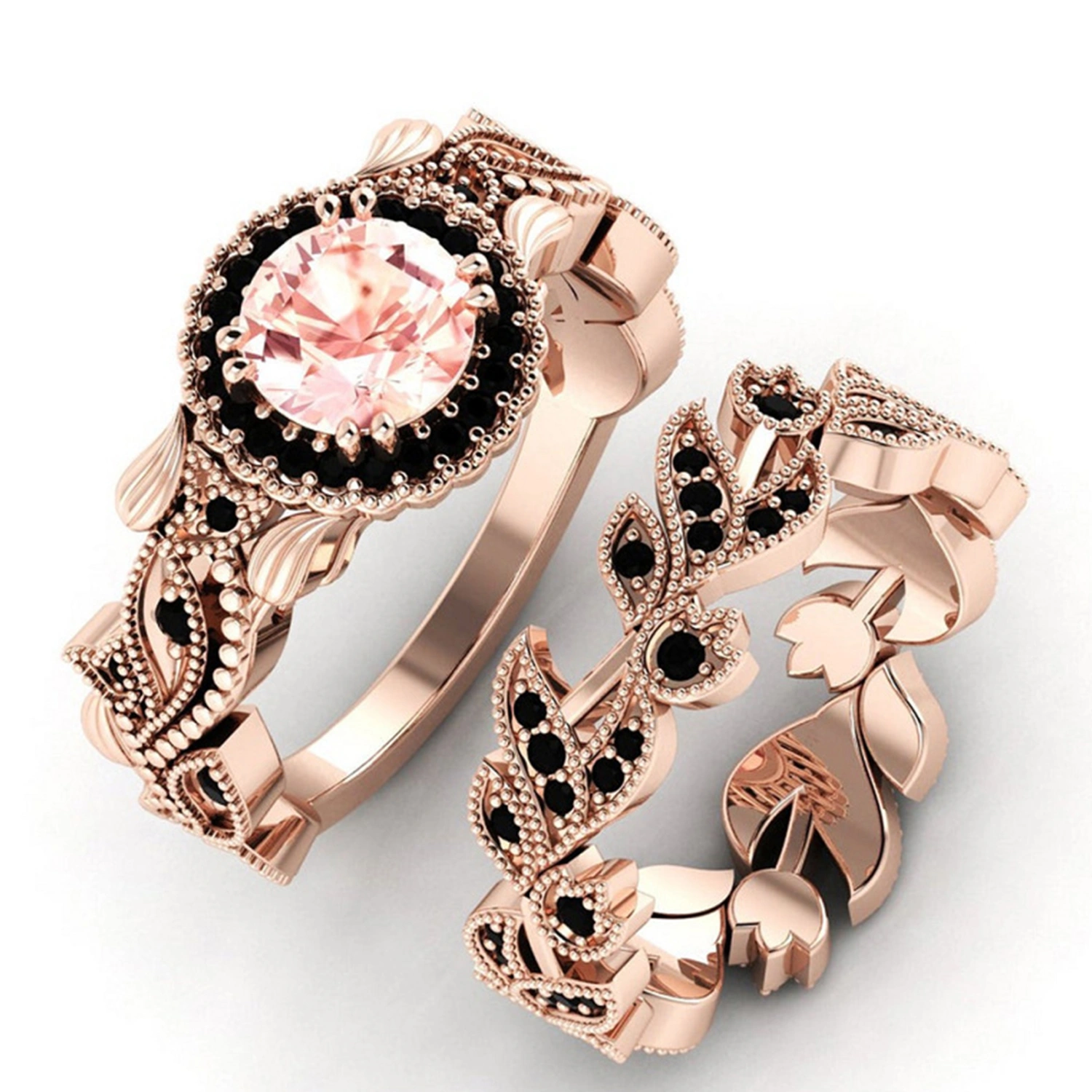 2Pcs Finger Rings Floral Leaf Rhinestone Ladies Exquisite Sparkling Rings Jewelry Accessories