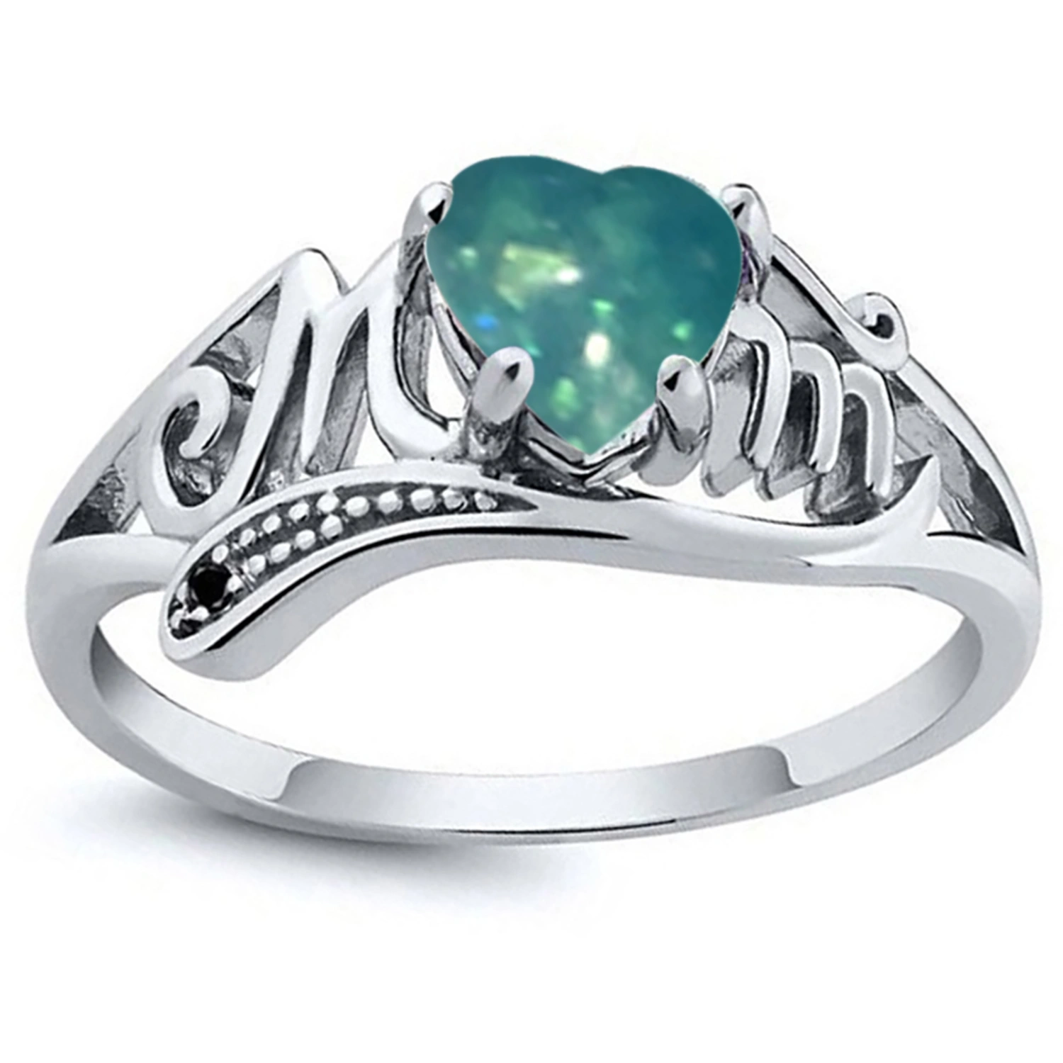 Letters Engraved Heart Shape Faux Opal Inlaid Band Ring Jewelry Gift for Mother