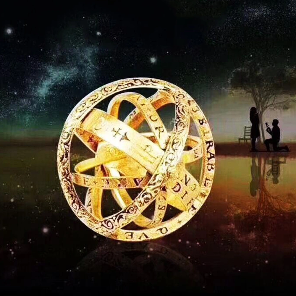 Fashion Women Men Hollow Astronomical Ball Overturn Transform Tellurion Ring