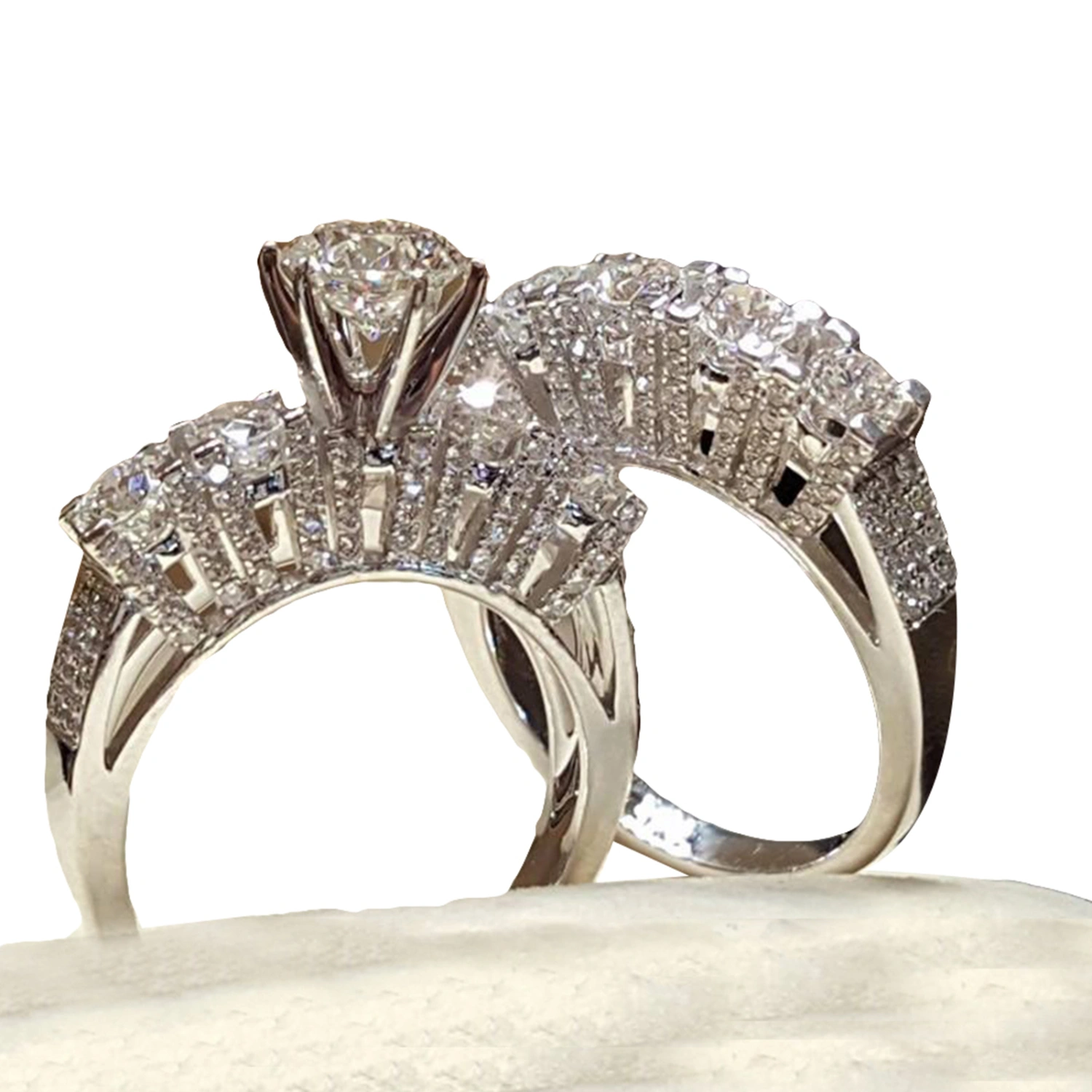 2Pcs/Set Couple ring Rhinestone Inlaid Glossy Luxury Style Exquisite Finger Ring for Banquet