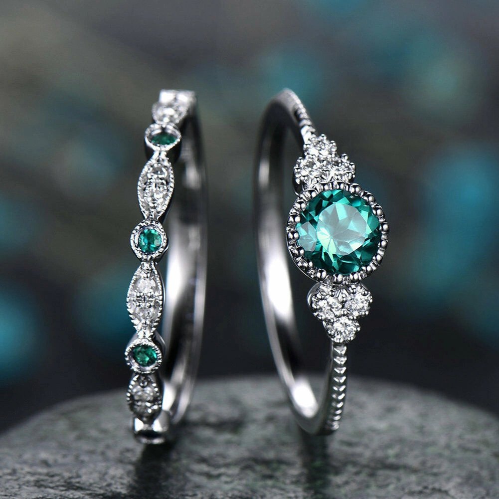 2Pcs/Set Women Round Cut Cubic Zirconia Inlaid Wedding Finger Rings Jewelry Gift