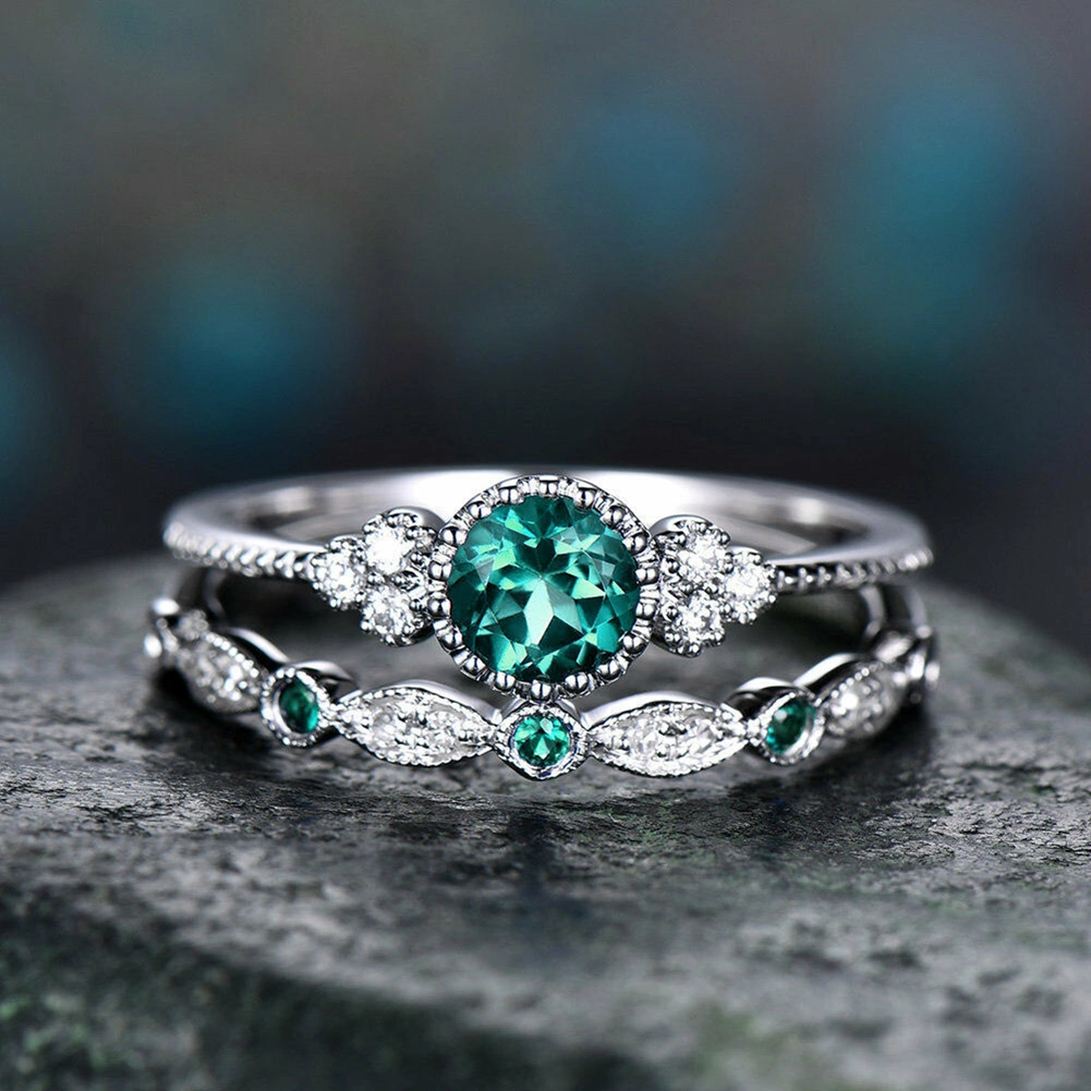 2Pcs/Set Women Round Cut Cubic Zirconia Inlaid Wedding Finger Rings Jewelry Gift