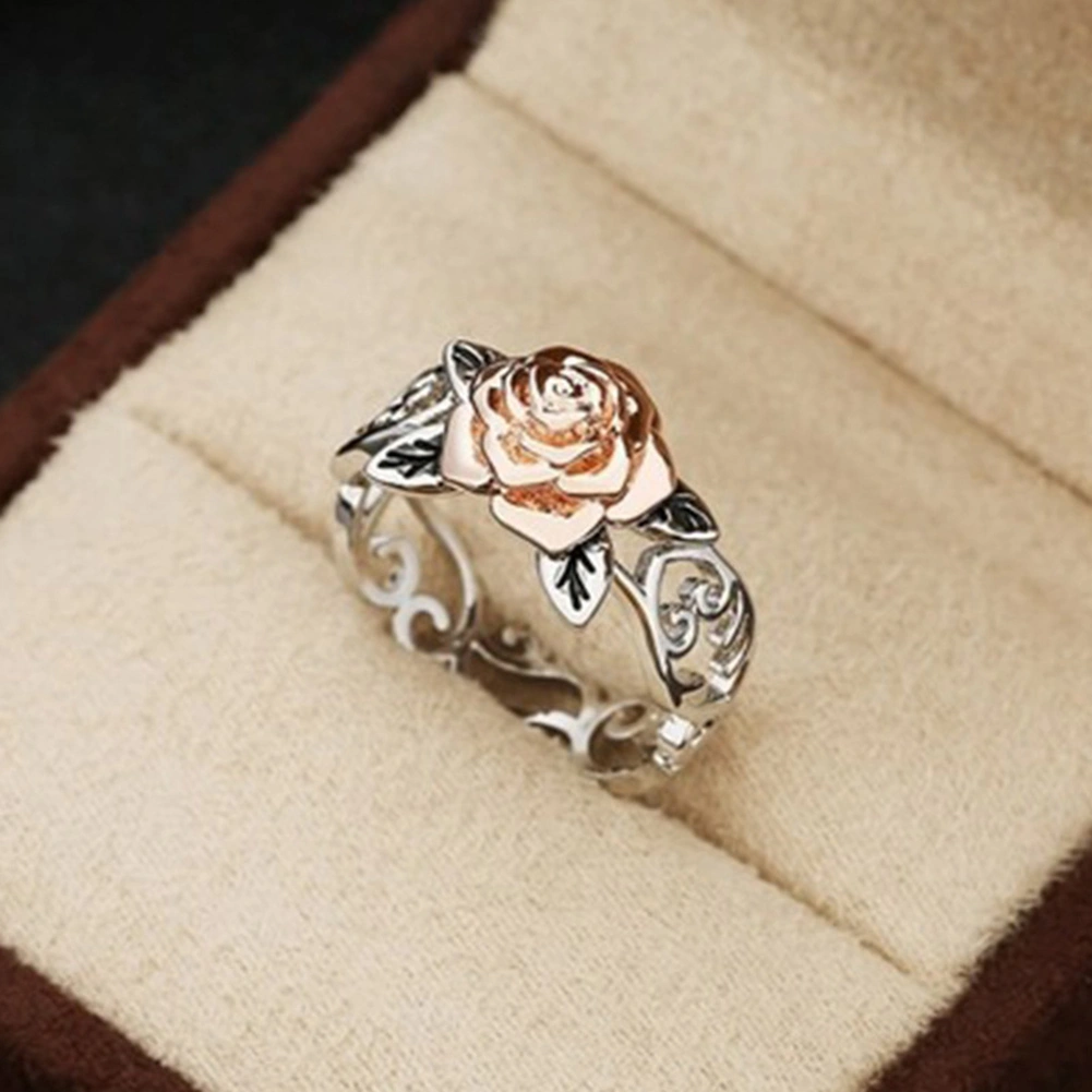Vintage Women Two Tone Flower Band Finger Ring Wedding Engagement Jewelry Gift