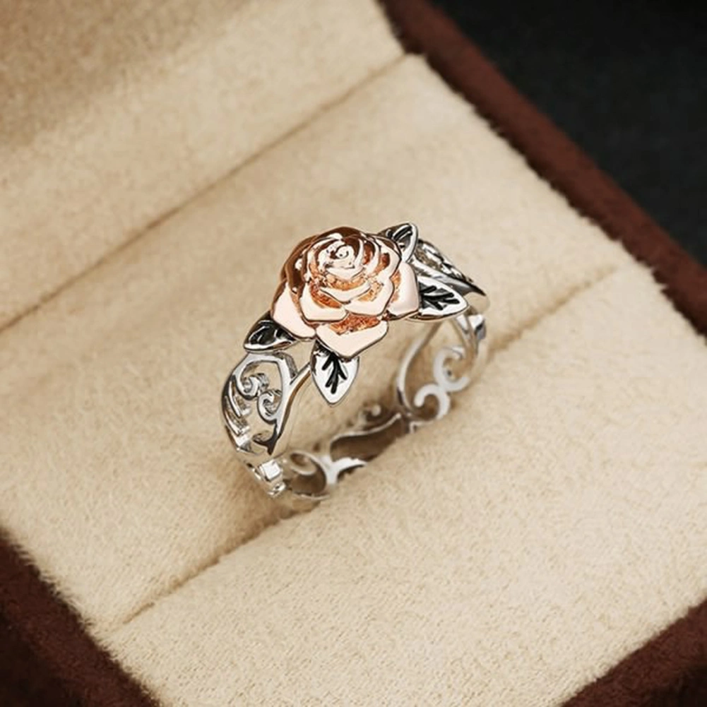 Vintage Women Two Tone Flower Band Finger Ring Wedding Engagement Jewelry Gift