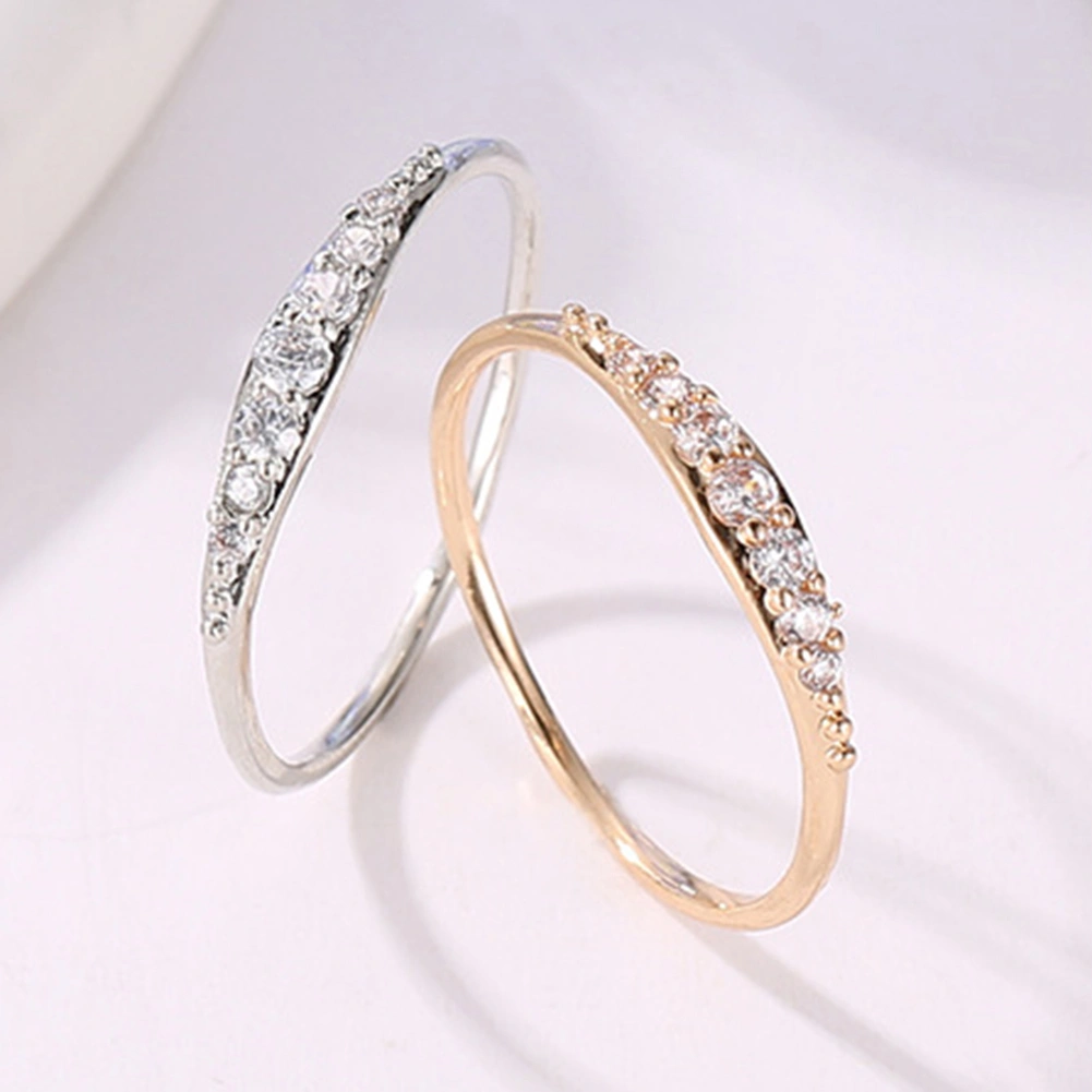 Women Men Alloy Plating Zircon Inlaid Finger Ring Party Jewelry Accessory Gift