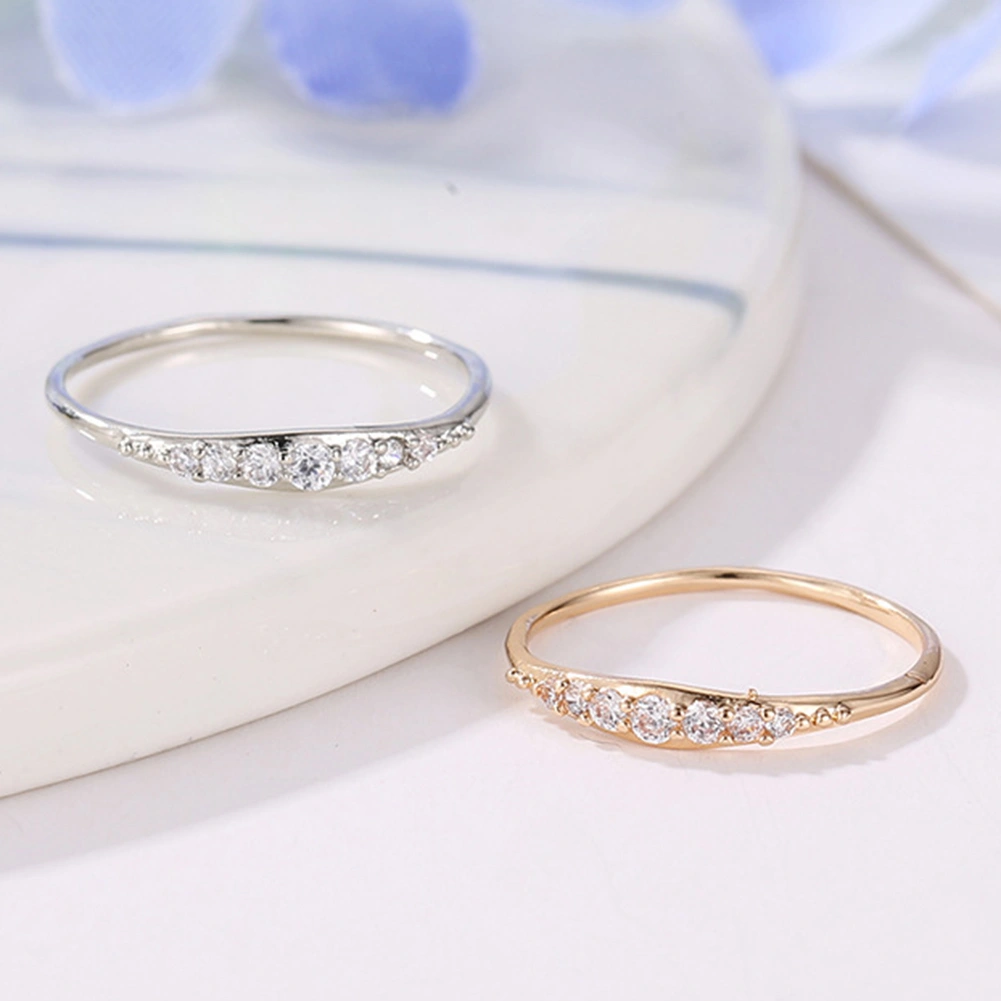 Women Men Alloy Plating Zircon Inlaid Finger Ring Party Jewelry Accessory Gift