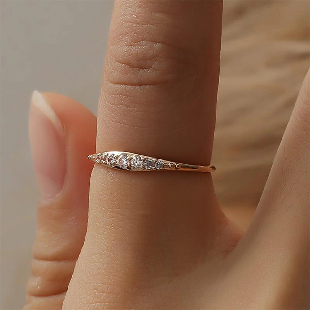 Women Men Alloy Plating Zircon Inlaid Finger Ring Party Jewelry Accessory Gift