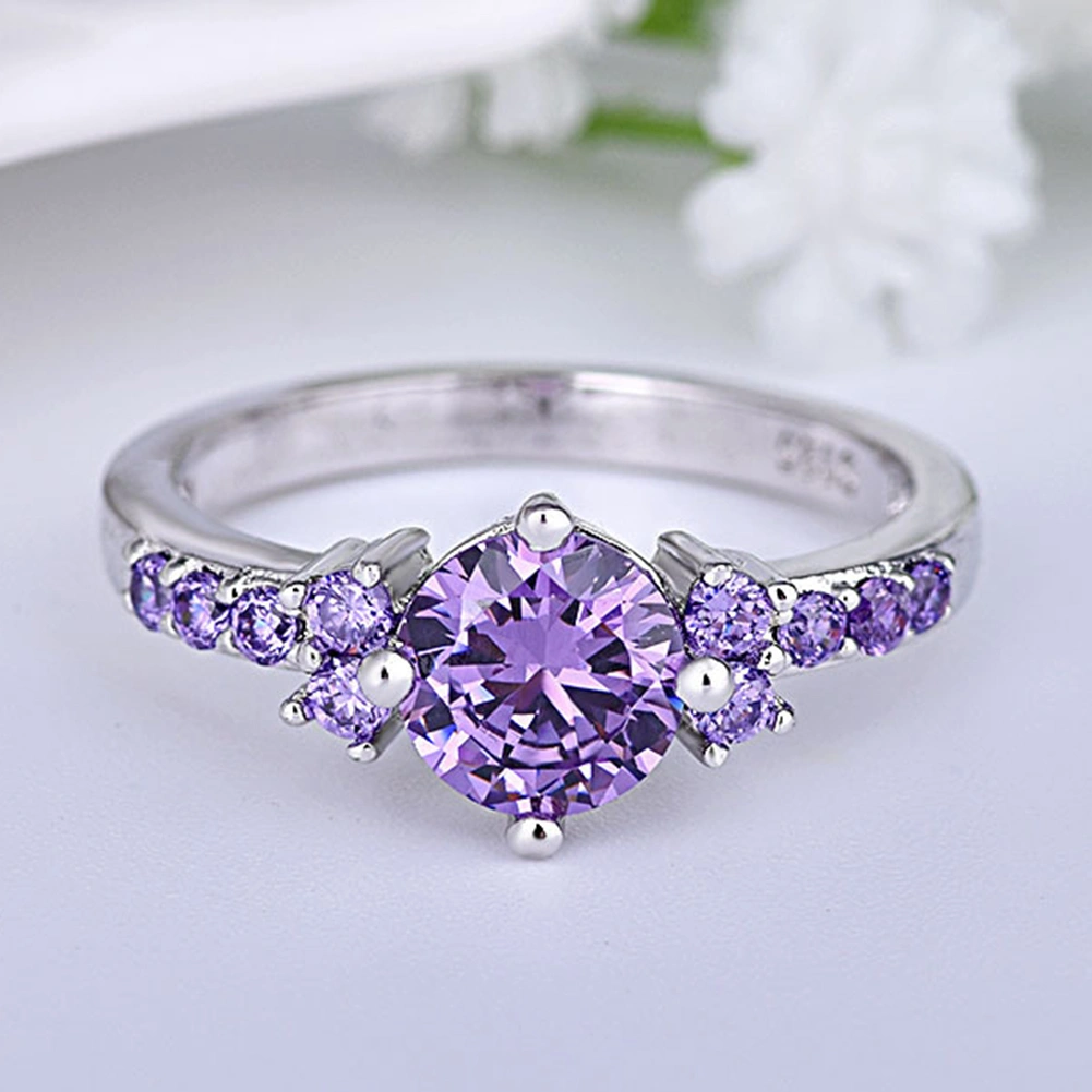 Luxury Women Faux Amethyst Inlaid Finger Ring Wedding Engagement Jewelry Gift