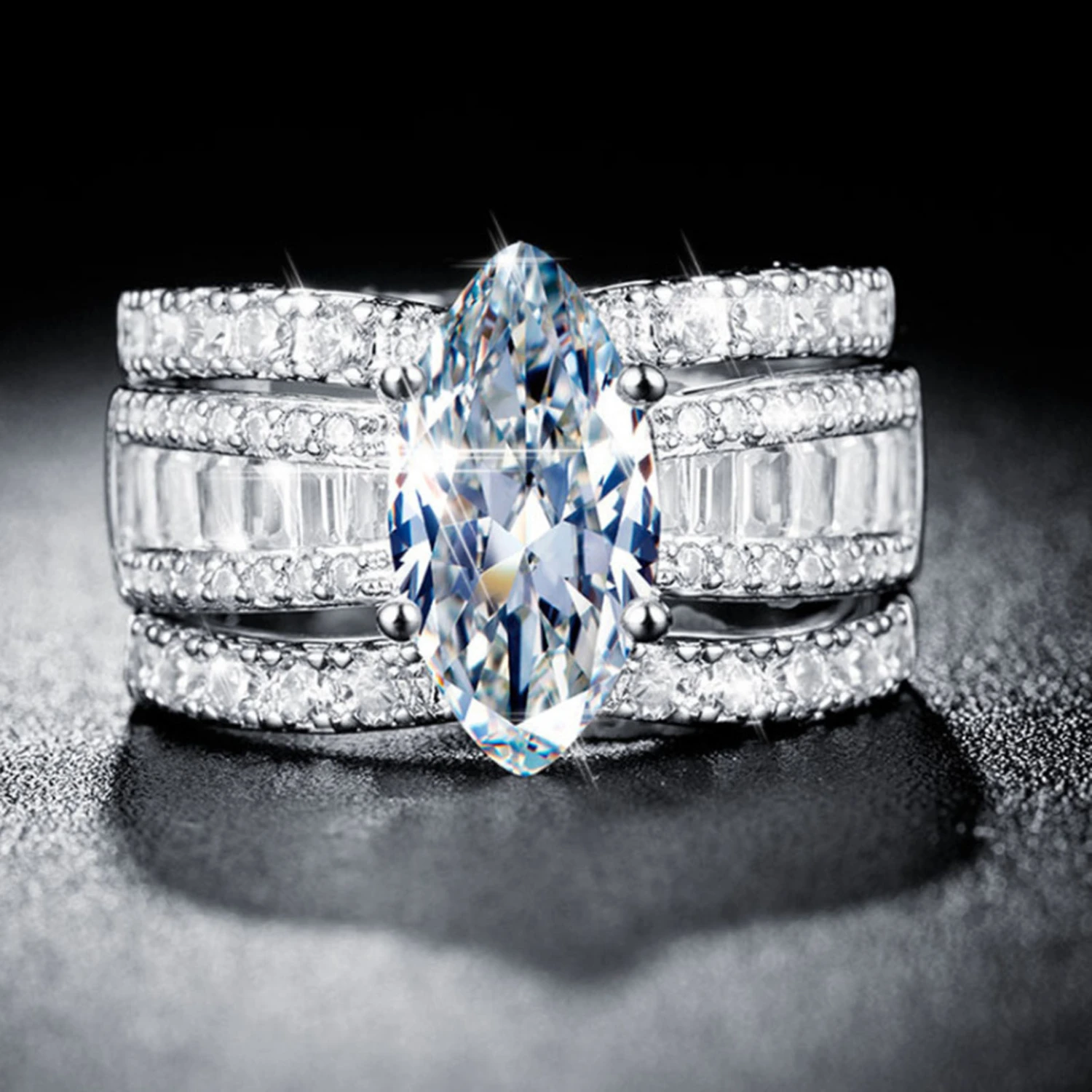 3Pcs Couple Rings Geometric Rhinestone Jewelry Sparkling Electroplated Rings for Wedding