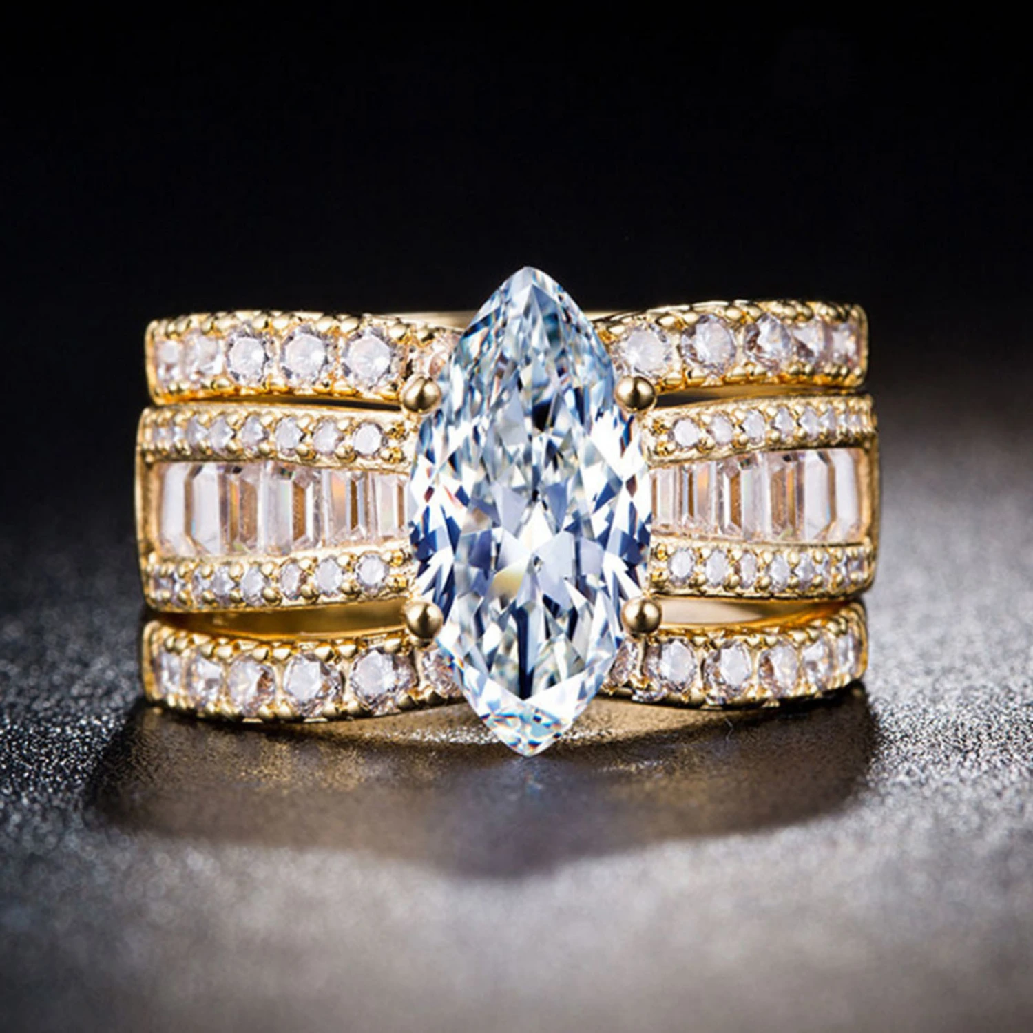 3Pcs Couple Rings Geometric Rhinestone Jewelry Sparkling Electroplated Rings for Wedding