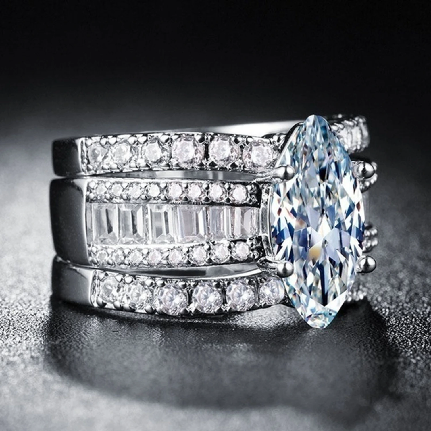 3Pcs Couple Rings Geometric Rhinestone Jewelry Sparkling Electroplated Rings for Wedding