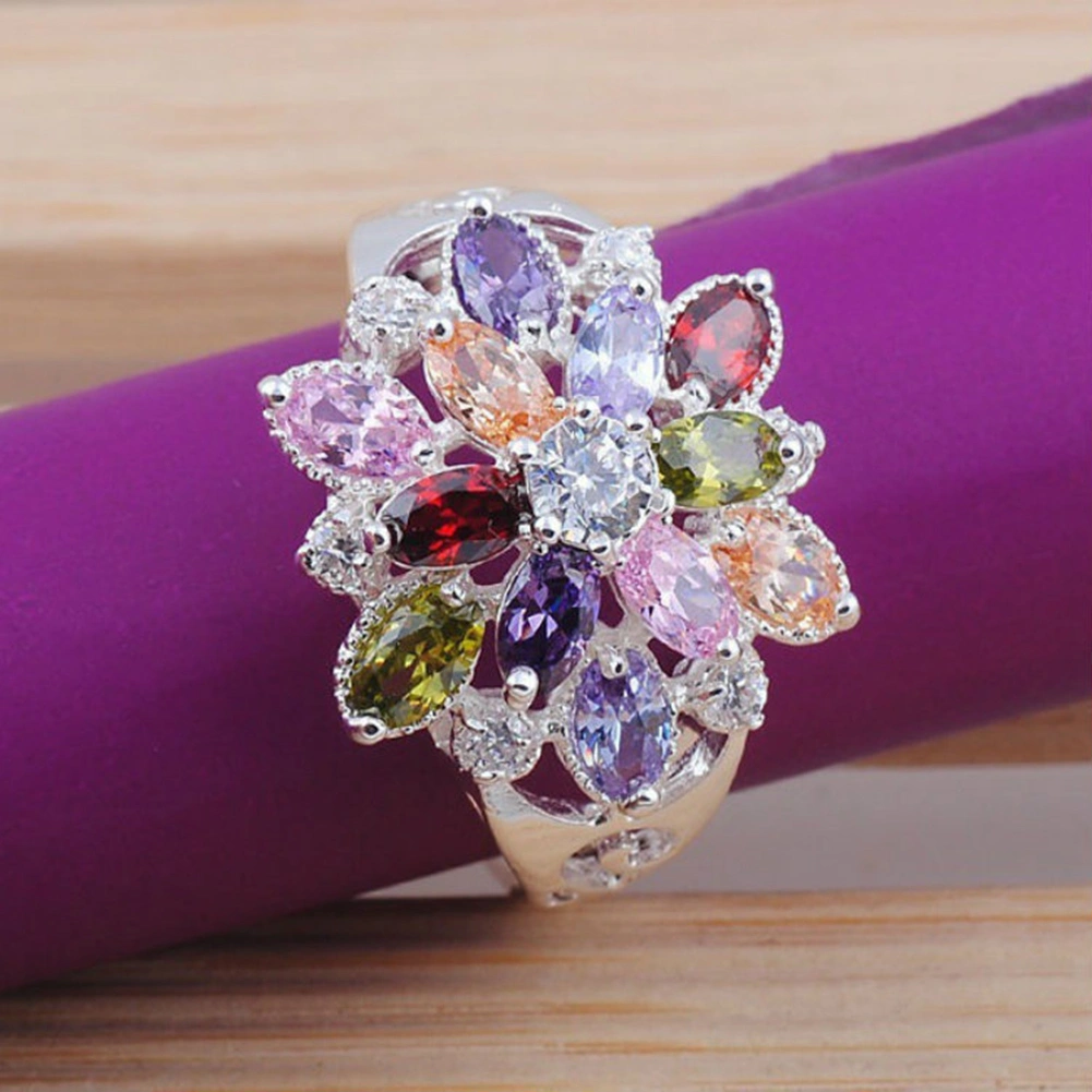 Women Multicolor Cubic Zirconia Inlaid Ring Wedding Engagement Jewelry Gift