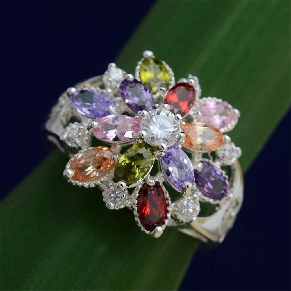 Women Multicolor Cubic Zirconia Inlaid Ring Wedding Engagement Jewelry Gift