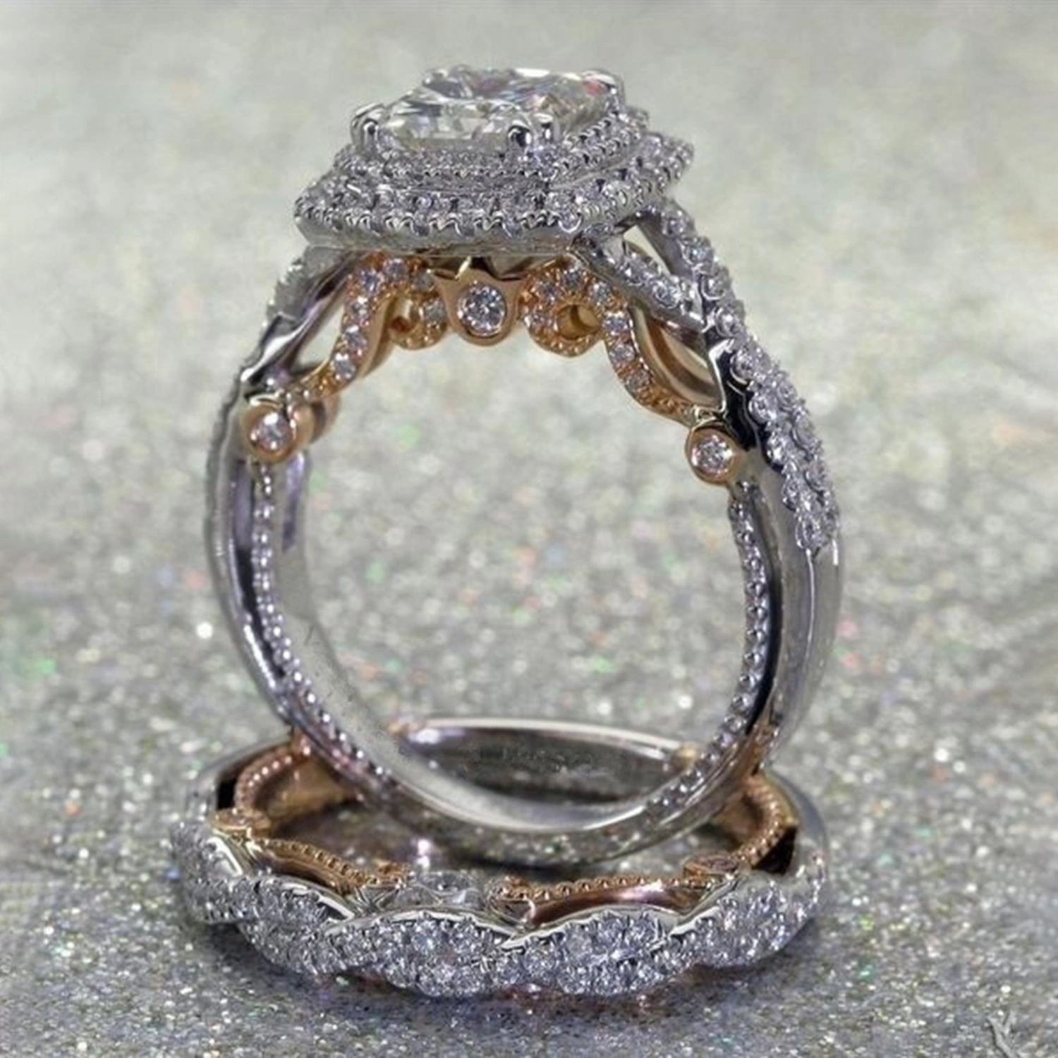 2Pcs Finger Rings Square Rhinestone Ladies Sparkling Electroplating Princess Rings for Wedding