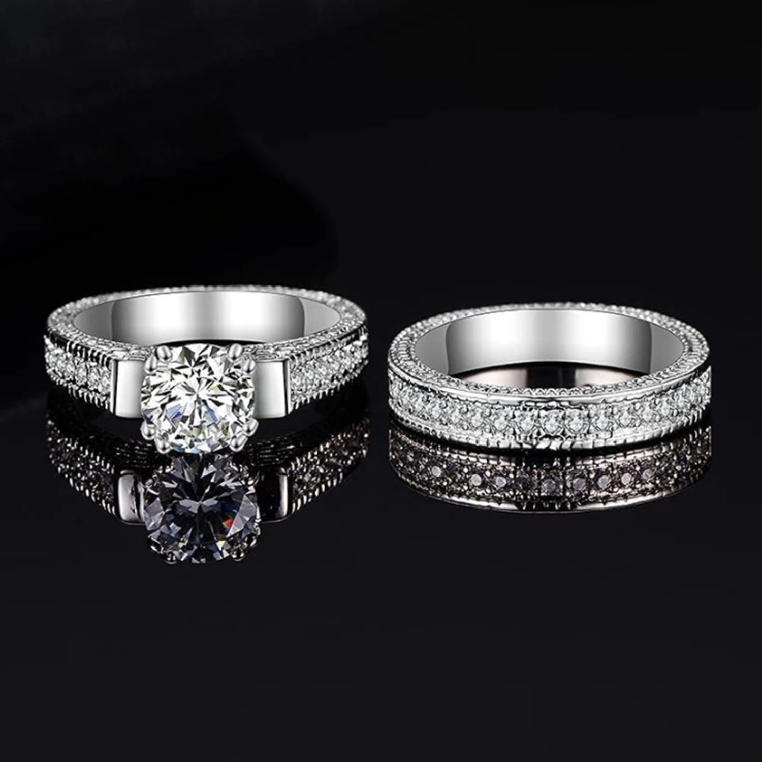 2Pcs Couple Rings Geometry Shape Cubic Zirconia Men Women Shiny All Match Rings for Wedding