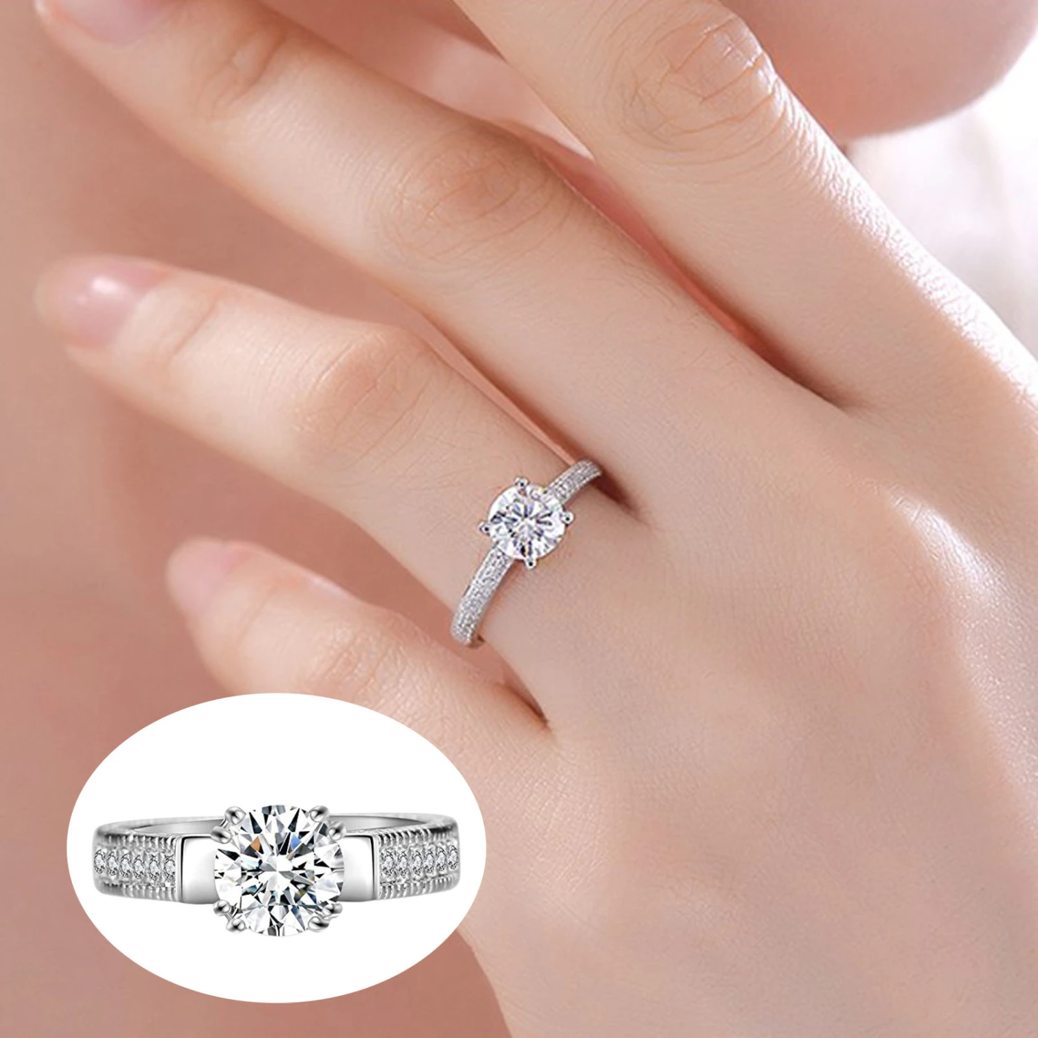 2Pcs Couple Rings Geometry Shape Cubic Zirconia Men Women Shiny All Match Rings for Wedding