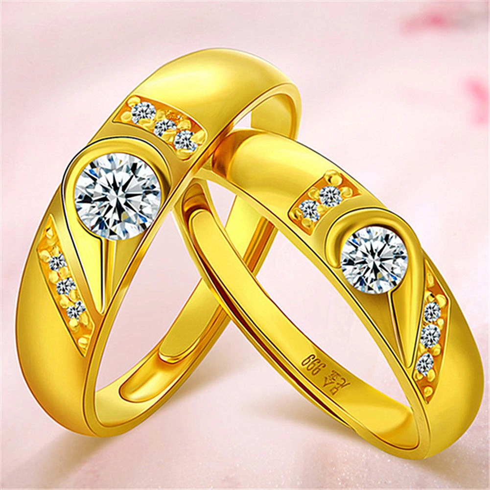 Fashion Rhinestone Inlaid Heart Couple Wedding Ring Jewelry Valentine Day Gift