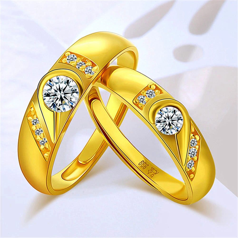 Fashion Rhinestone Inlaid Heart Couple Wedding Ring Jewelry Valentine Day Gift