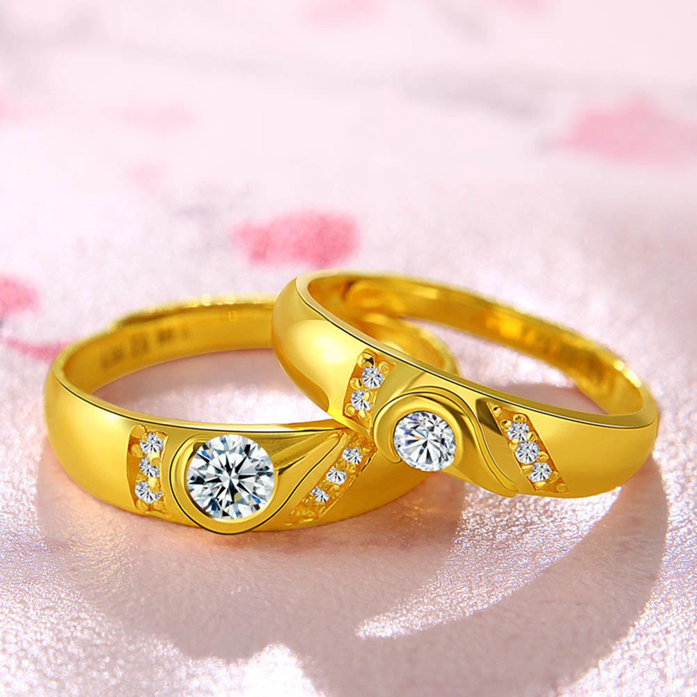 Fashion Rhinestone Inlaid Heart Couple Wedding Ring Jewelry Valentine Day Gift