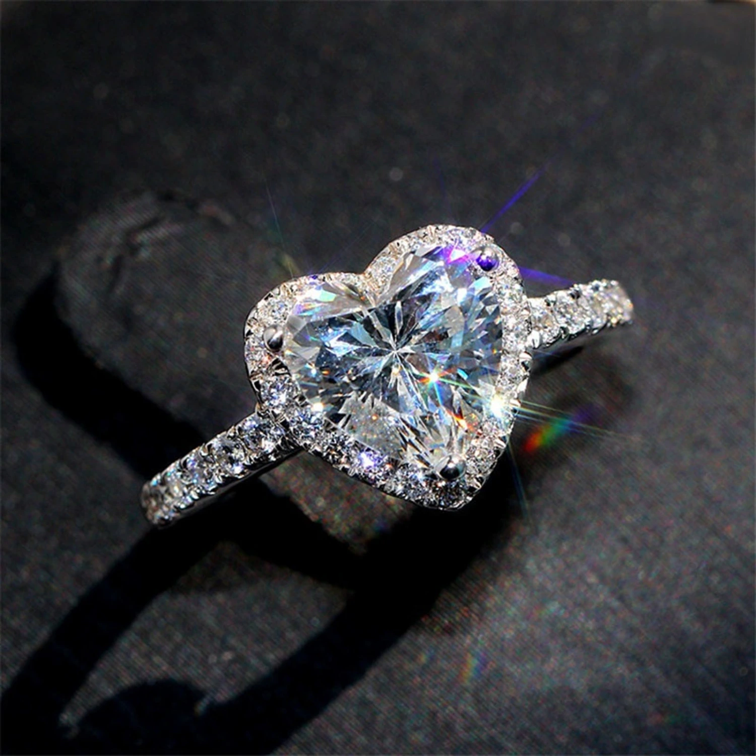 Women Ring Heart Shape Rhinestones Jewelry Electroplating Fashion Appearance Finger Ring for Wedding