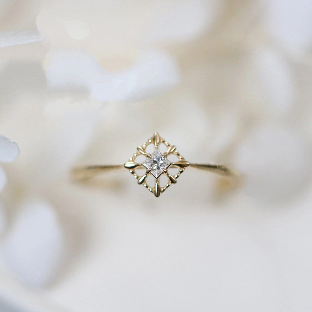 Vintage Women Cube Cubic Zirconia Inlaid Finger Ring Engagement Jewelry Gift