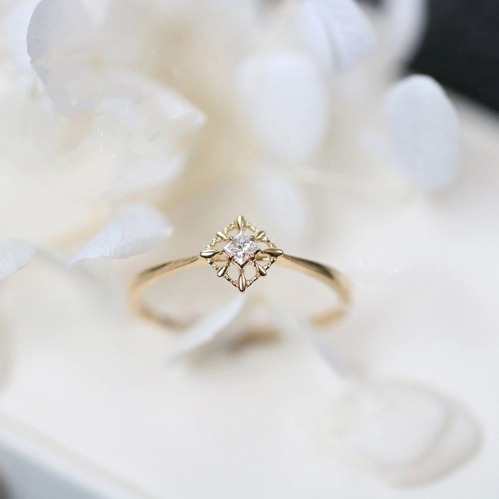 Vintage Women Cube Cubic Zirconia Inlaid Finger Ring Engagement Jewelry Gift
