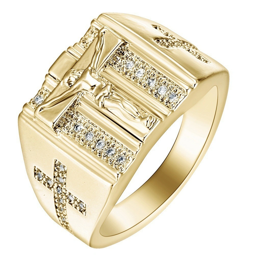 Fashion Men Women Rhinestone Inlaid Jesus Cross Finger Ring Party Jewelry Gift