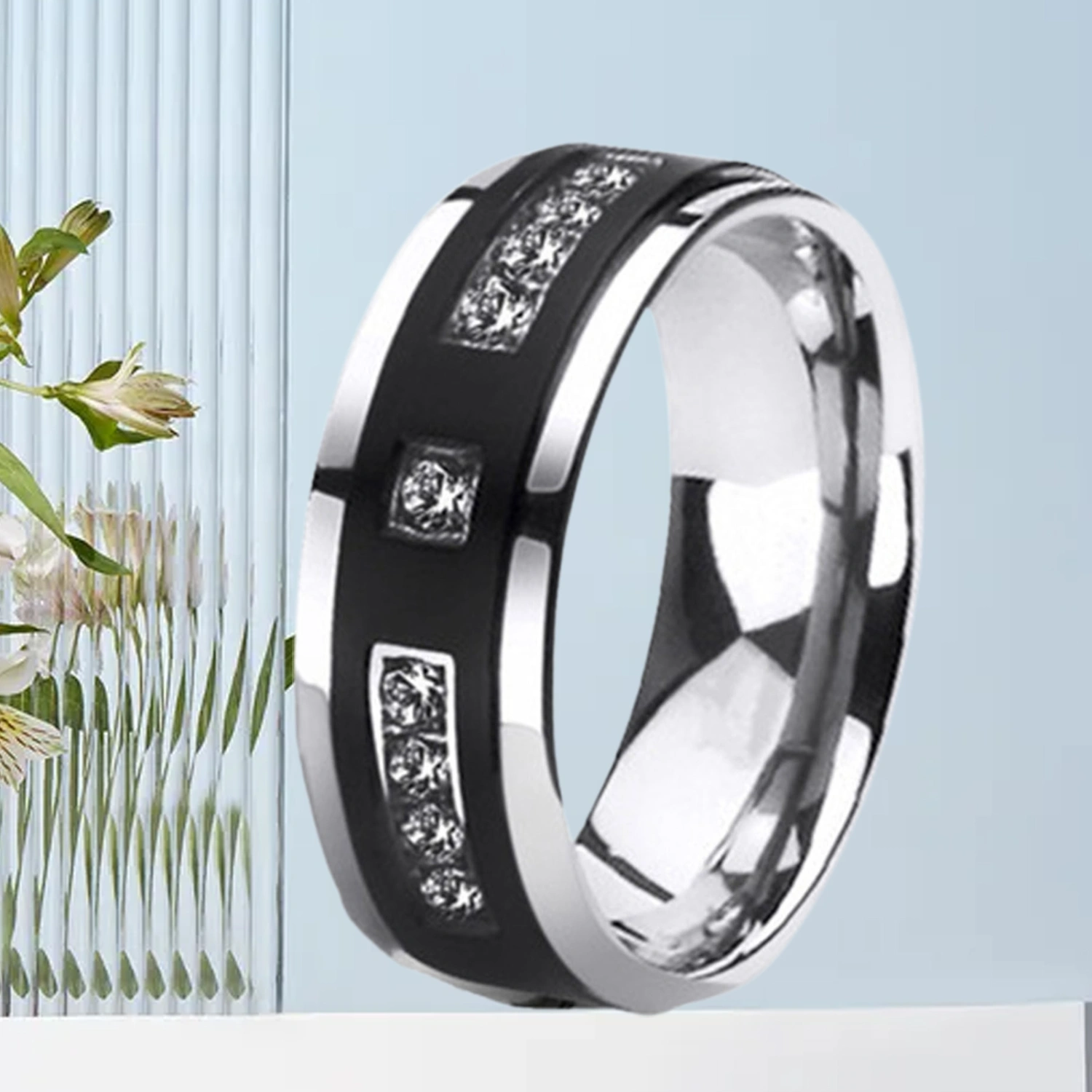 1Pc/2Pcs Exquisite Smooth Surface Wedding Bands Alloy Simple Cubic Zirconia Hers His Rings Charm Jewelry