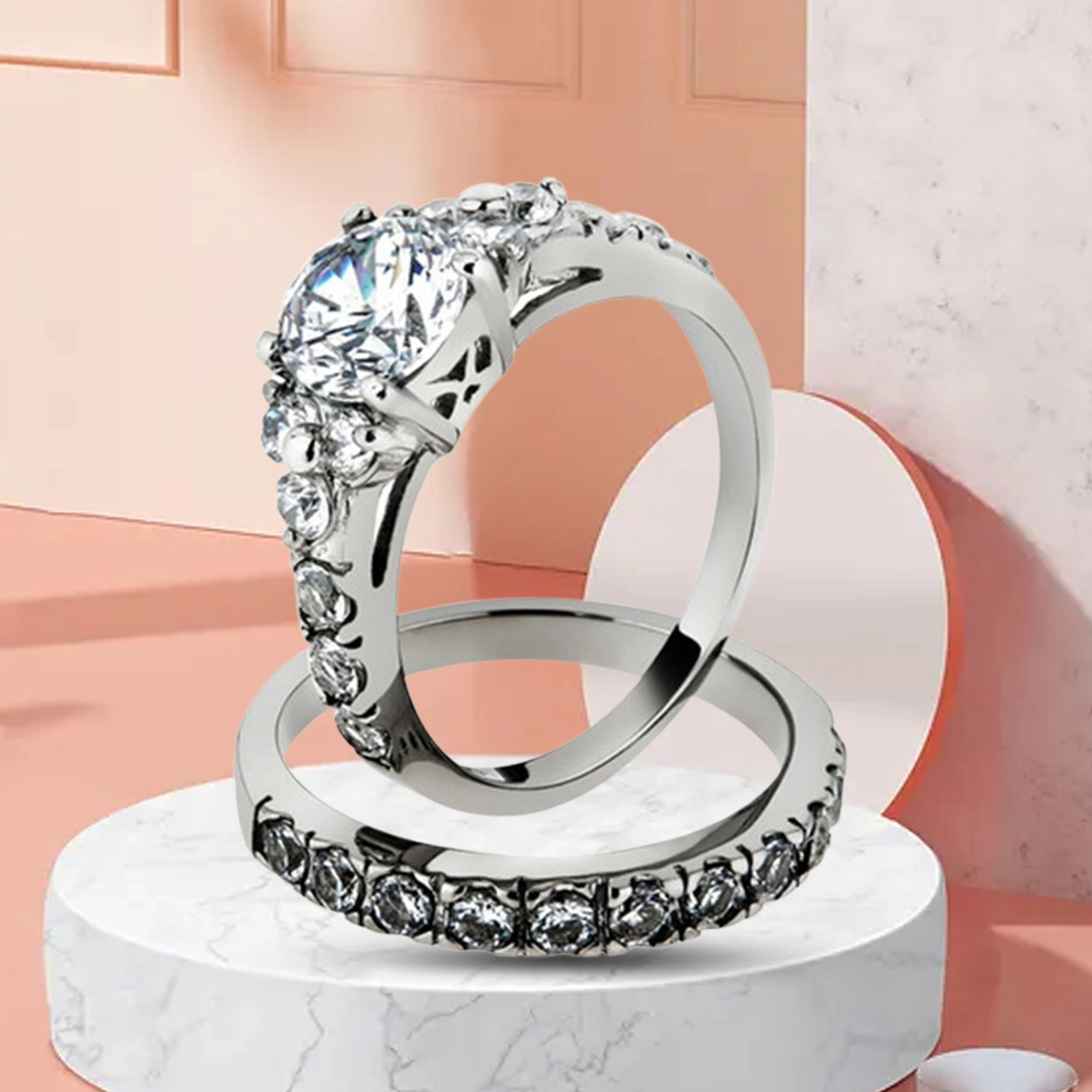 1Pc/2Pcs Exquisite Smooth Surface Wedding Bands Alloy Simple Cubic Zirconia Hers His Rings Charm Jewelry